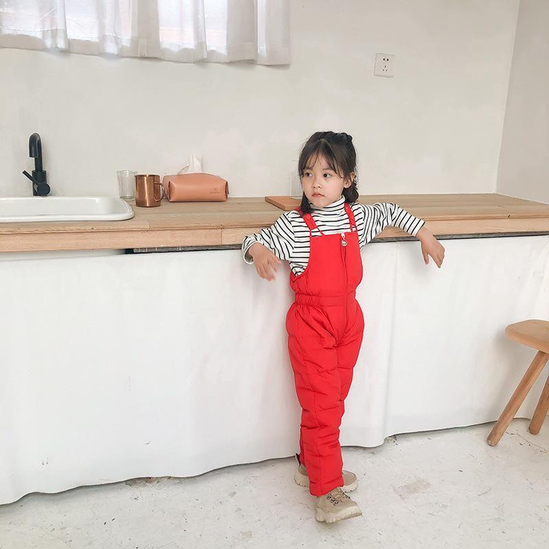 2026 Kids' Down Cotton Pants: Warm Autumn/Winter Overalls for Boys & Girls, Solid Colors.