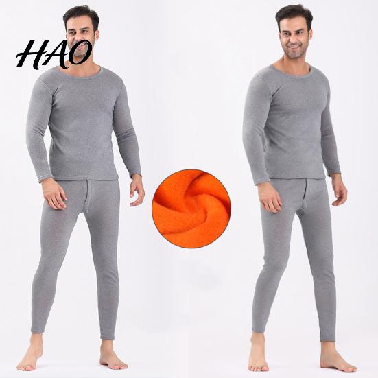 Thermal Pajamas 2 Pcs/Set Unisex Winter Warm Underwear Set Round Neck Slim Fit Long Sleeve Solid Color Thick Fleece Lined Soft Elastic Sport