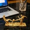 Soccer Desktop Decoration Player Statue, 3D Printed 2 Men Playing Figurine, Sports Football Figurine Collectible Table Sculpture for Home, Office