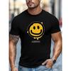 European Size Comfortable and Versatile, Simple and Stylish, Men's Yellow Joyful Face Pattern Summer Casual Crew Neck Short Sleeve T-shirt
