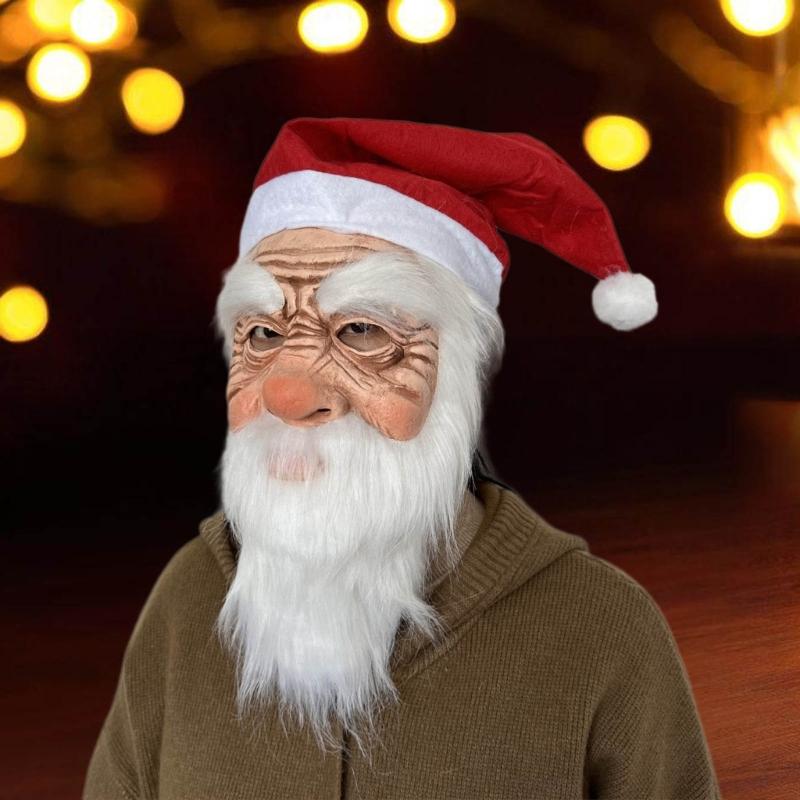 Santa Mask Costume Christmas Santa Costume Accessories for Christmas Party, Santa Mask Costume with Santa Hat and Beard