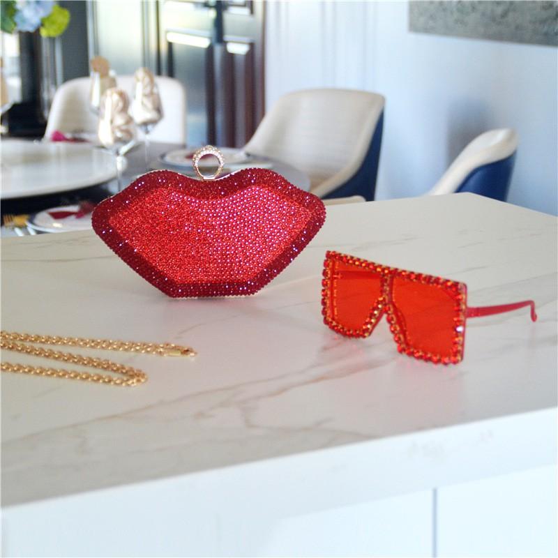 Lip Shape Evening Clutch Bag With Rhinestone Embellishment Women Formal Party Wedding Accessory