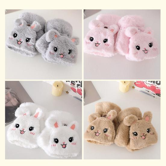 1 Pair Women Plush Rabbit Fingerless Gloves Warm Thick Winter Convertible Flip Top Cartoon Bunny Gloves Outdoor Cold Weather Half Finger Mittens
