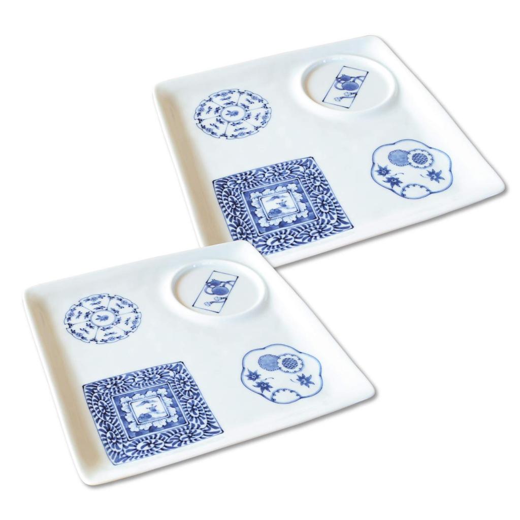 One Plate Dish Stylish Set of 2 Dishwasher Microwave Safe Arita Ware Dyed Hyakkei Square Tray Plate Set of 2
