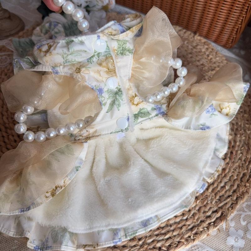 Original Design Vintage Floral Pet Princess Dress Lace Ruffle Tutu Dress for Small Dogs Cats Cute Lolita Style Pet Outfit