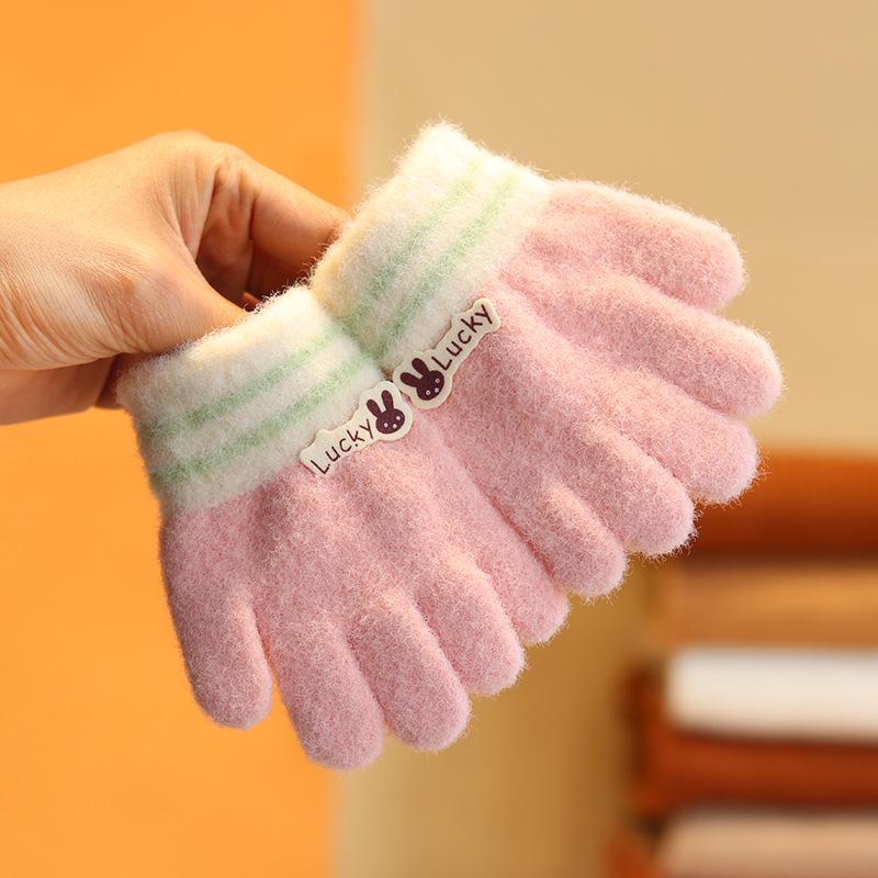 Knitted Winter Gloves for Kids: Cute and Warm Five-Finger Design for Boys and Girls