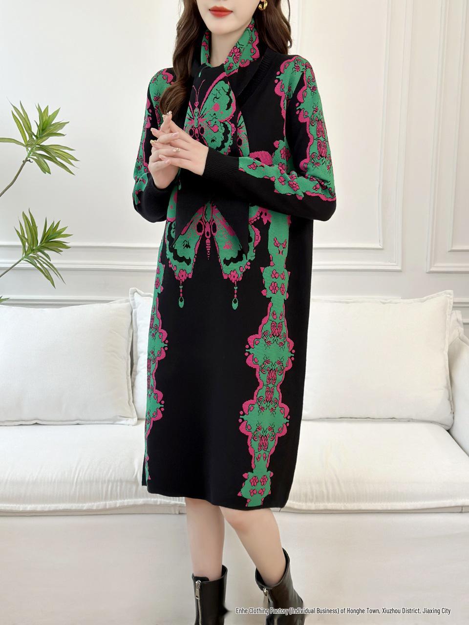 

Стильное вязаное платье средней длины с широкими брюками для мамы - Молодежный образ - Коллекция Весна/Осень 2025 One Size чёрный