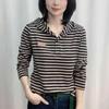 Fashion Striped Hooded Long-sleeved T-shirt Spring and Autumn All-match Plus Size Women's Slim Literary Retro Top