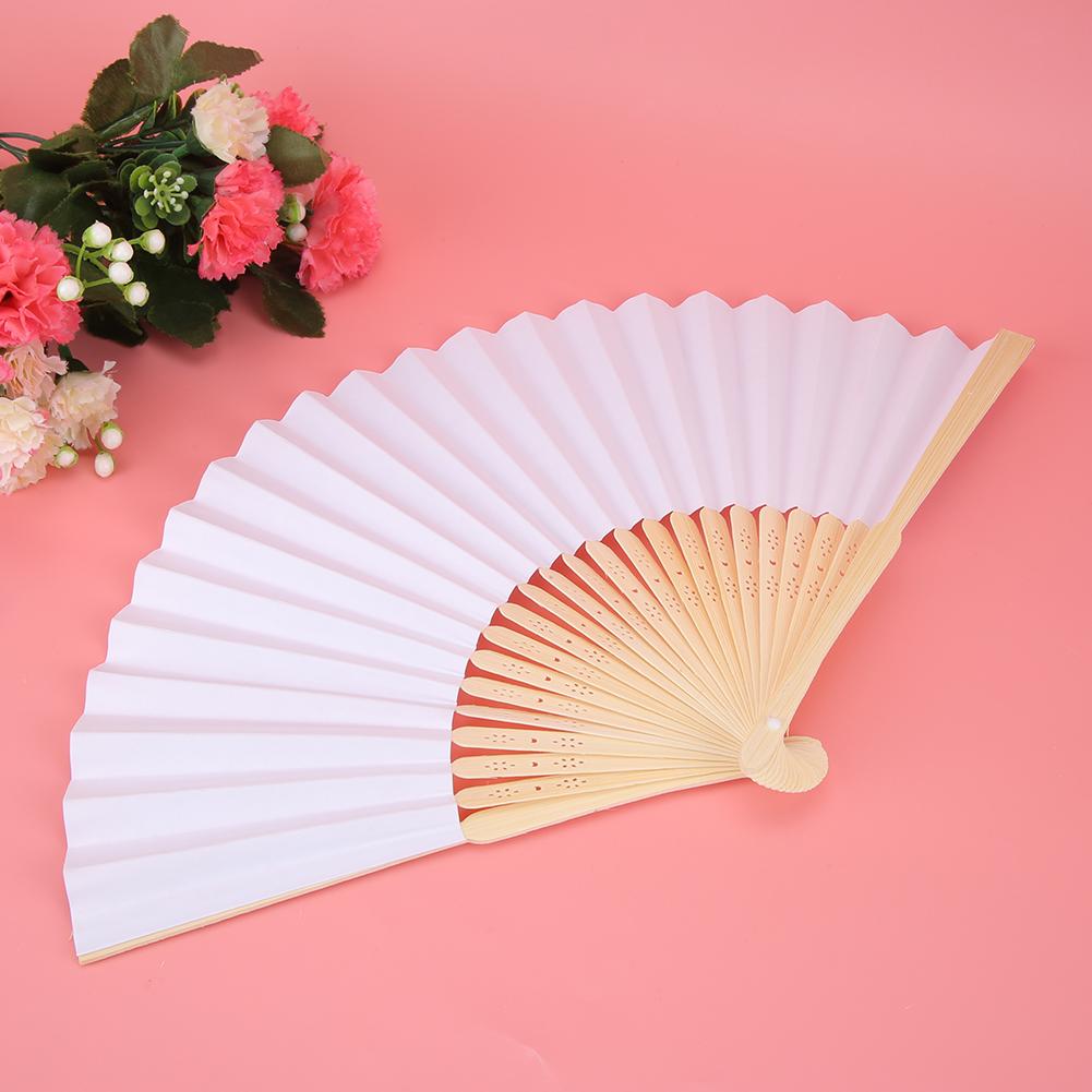 5pcs Folding Bamboo Hand Fan Summer Hot Day Foldable Fan Prop DecorationWhite