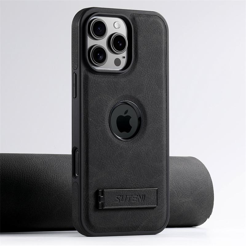 Luxury Magsafe PU Leather Phone Case For iPhone 12 13 14 15 16 Pro Max Plus 15Plus With Wireless Charging Stand Back Cover