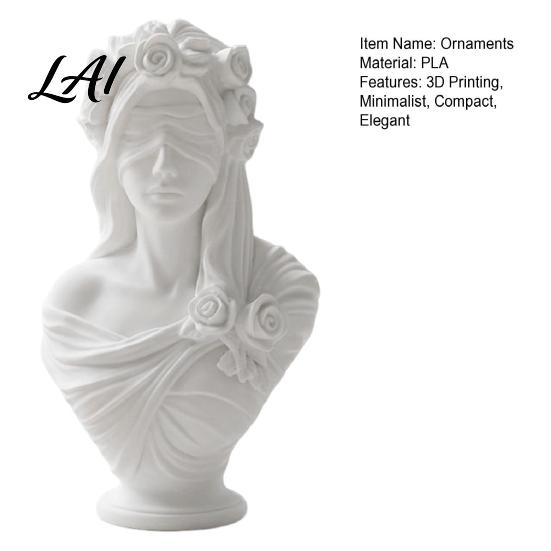 Elegant Retro Sculpture Decor 3D Printed Blindfolded Lady Bust Sculpture White Flower Veil Sculpted Rose Crown Statues Female Statue Artistic