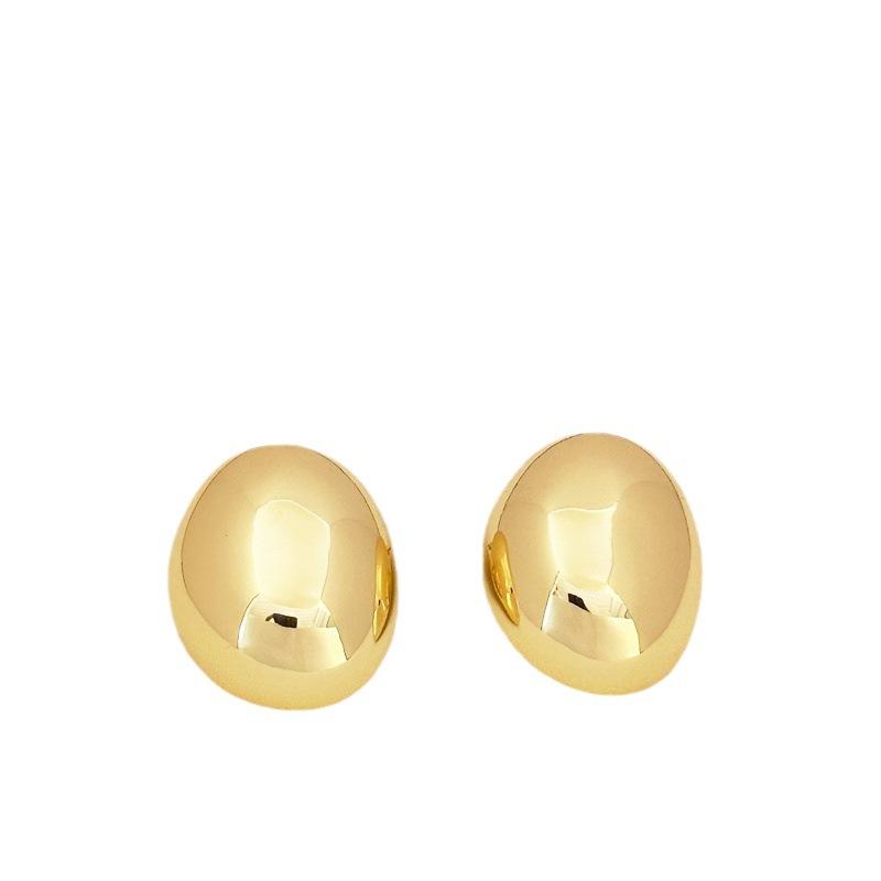 Temperament Cold Wind Smooth Face Women'S Earrings Oval Three-Dimensional Goose Egg Hollow Stud Earrings