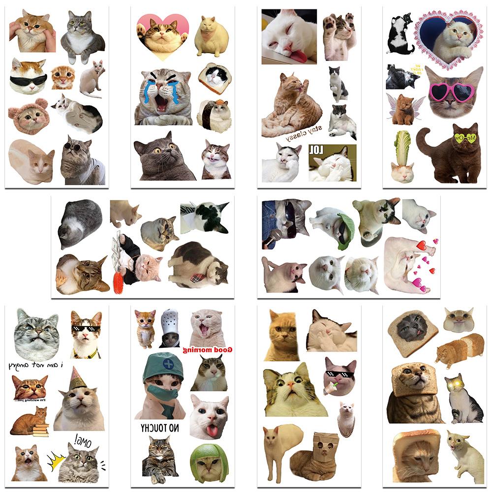 

10 листов мультяшных милых наклеек с выражением кошки для лица, рук, тела, временные водонепроницаемые наклейки для татуировок, детские креативные подарки