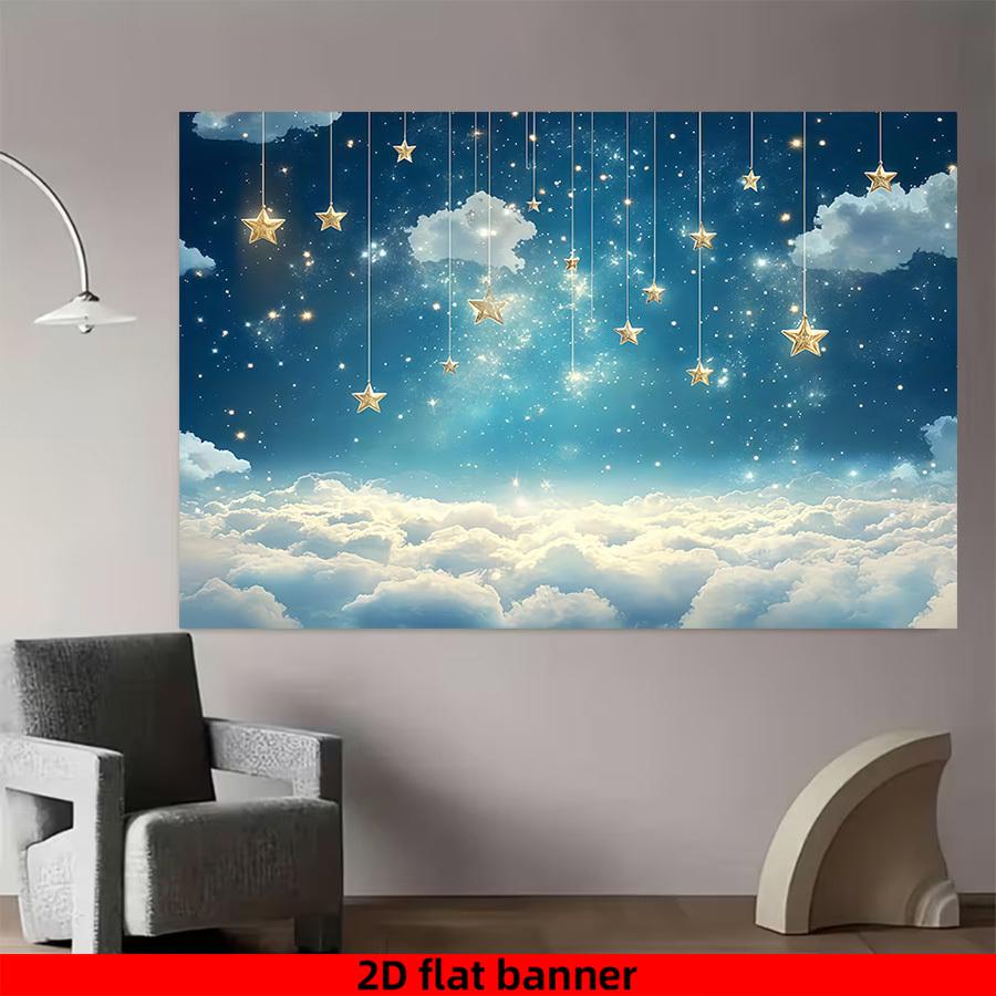 2D Flat Nordic-style Starry Sky Cloud Pattern Banner, with Photography Background and Home Decoration