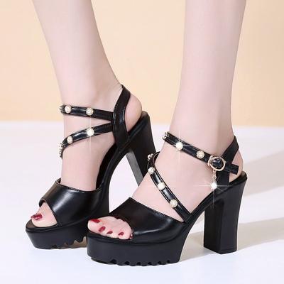 2024 Fashion Women's Shoes Platform Women's Sandals Summer Dress Sandals Women Pearl Crystal Buckle Strap High Heels Shoes Women
