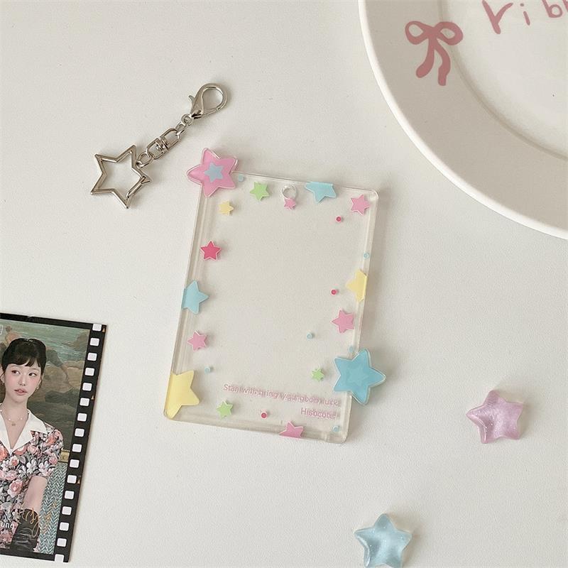 Cute Colorful Star Pocard Holder 3 Inch Card Holder Idol Po Storage Card Display Protective Pendant Card Organizer Gifts