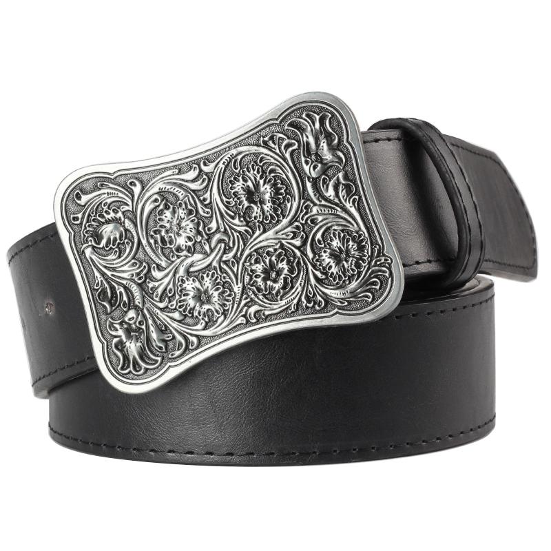 New Fashion Women Belt Gorgeous Arabesque Floral Pattern Noble Royal Flower Metal Buckle Lady Daily Waistband