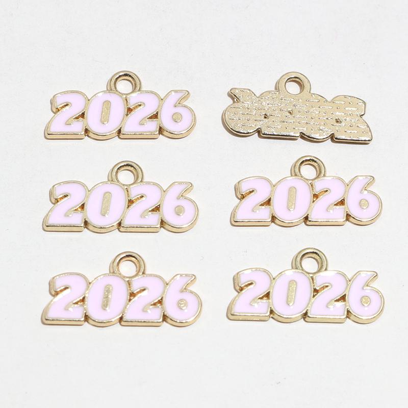 20pcs 18x9mm Enamel Year Number 2026 Charms Pendant for Earrings Necklace Bracelet DIY Jewelry Making Accessories Findings