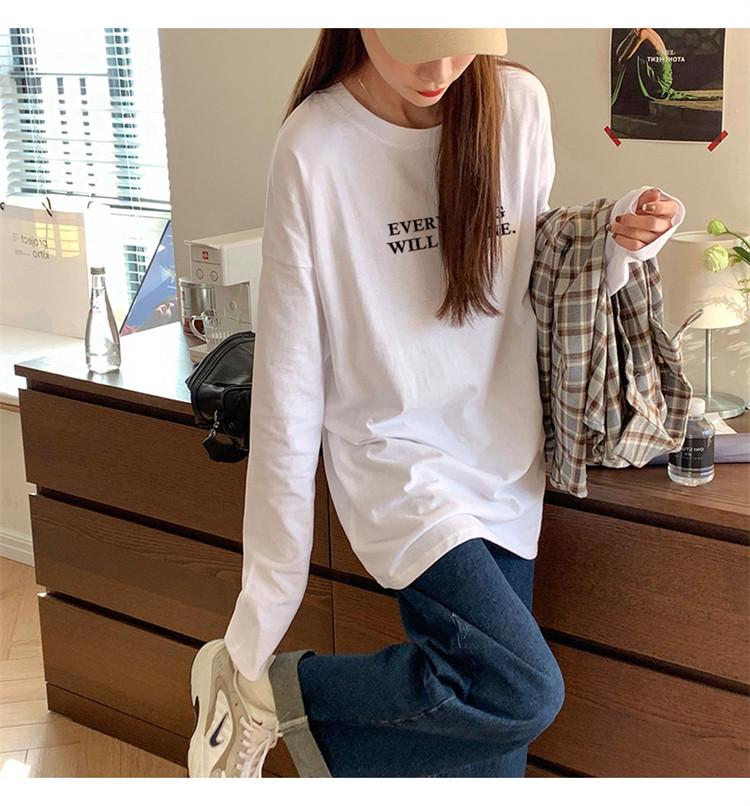 T-shirt Blanc Manches Longues pour Femme - Tendance 2026 Coton Pur Coupe Ample pour Printemps/Automne