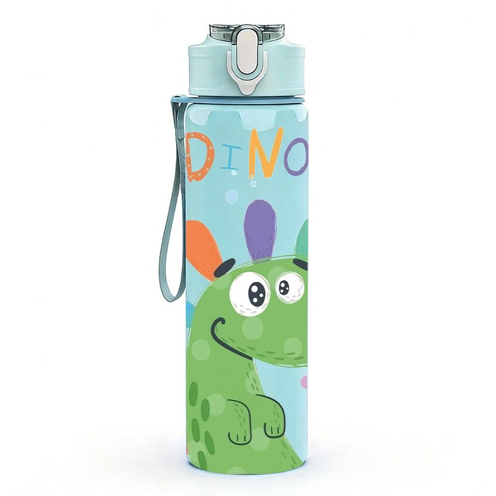 1PC Dinosaur Doodle Kids Cartoon Print 750ml Color Plastic Sports Water Bottle Leakproof Flip Straw Lid Suitable for Sports Office Home Use