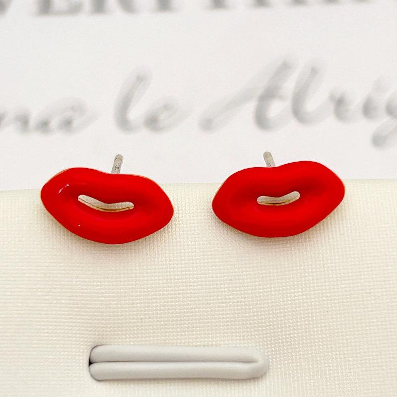 French Romantic Red Lip Drip Glaze Earrings Light Luxury Fashion Romantic Mini Earrings Exquisite And Cute Natal Year Earrings Women