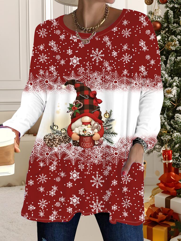 2025 Autumn Winter New Plus Size Women's Tops, Christmas 3D Print Fashion Crew Neck Long Sleeve T-Shirts