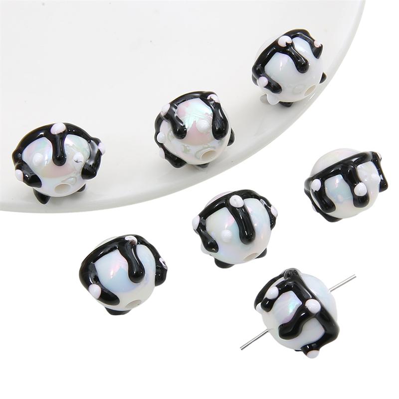 Hand-drawn Acrylic Beads Cute 16mm Spacer Charms for Keychain Jewelry DIY