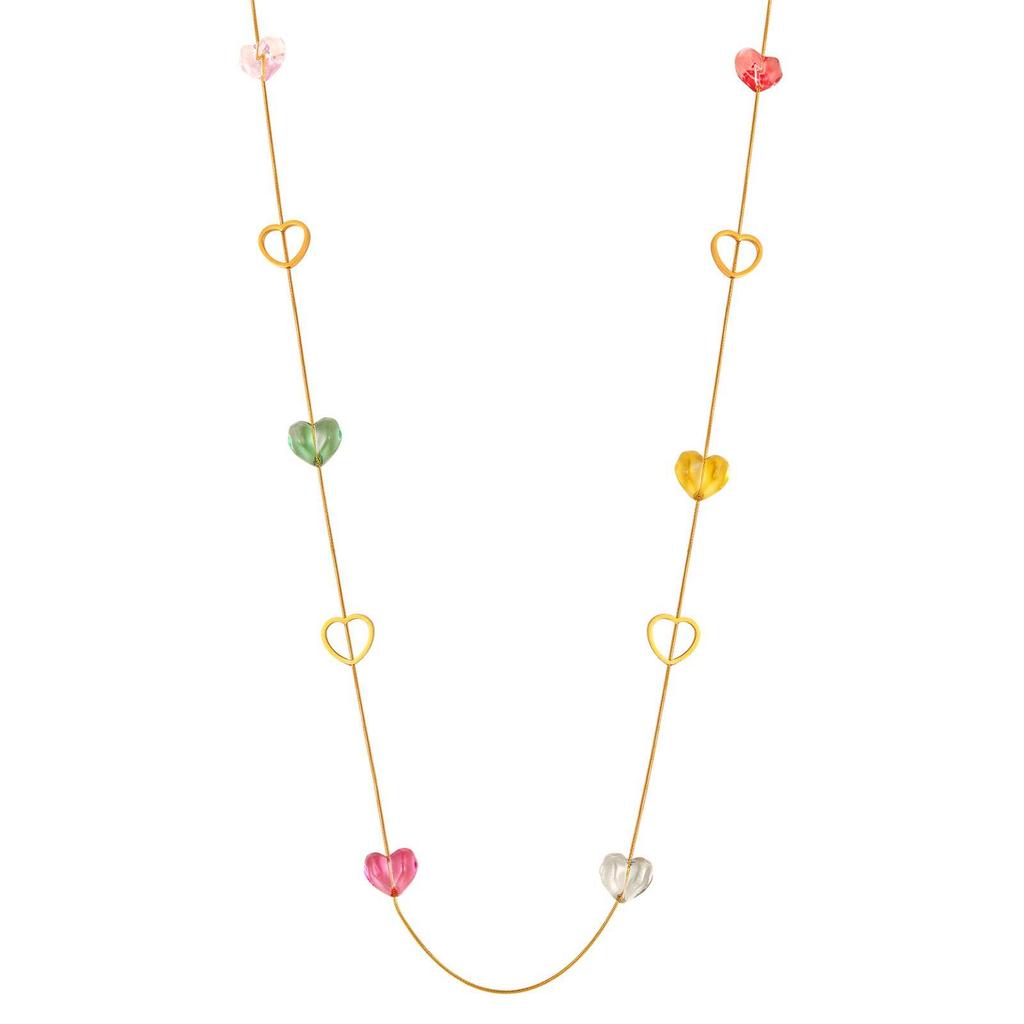 Vintage Color Stone Stainless Steel Necklace Women'S, Niche Premium Sense Multi-Layer Stacked Long Sweater Chain Nc-2692
