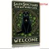 Vintage Witch  Black Cat Metal Tin Sign  HeavyDuty Iron Gothic Knots  Feral Cats Welcome  Sanctuary