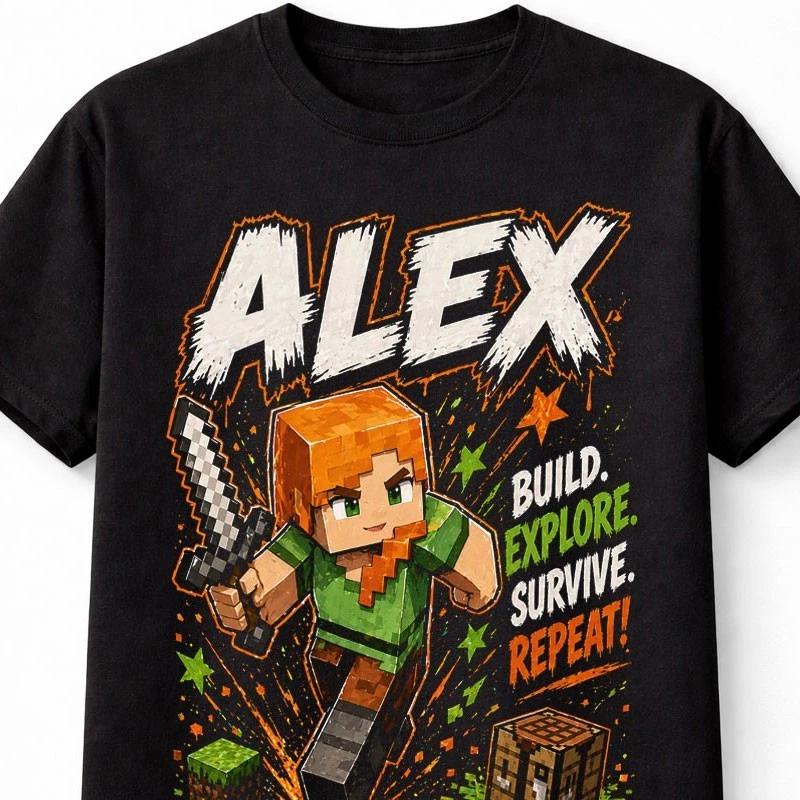 Minecraft Alex Build Explore Survive Gamer Graphic Unisex TShirt S