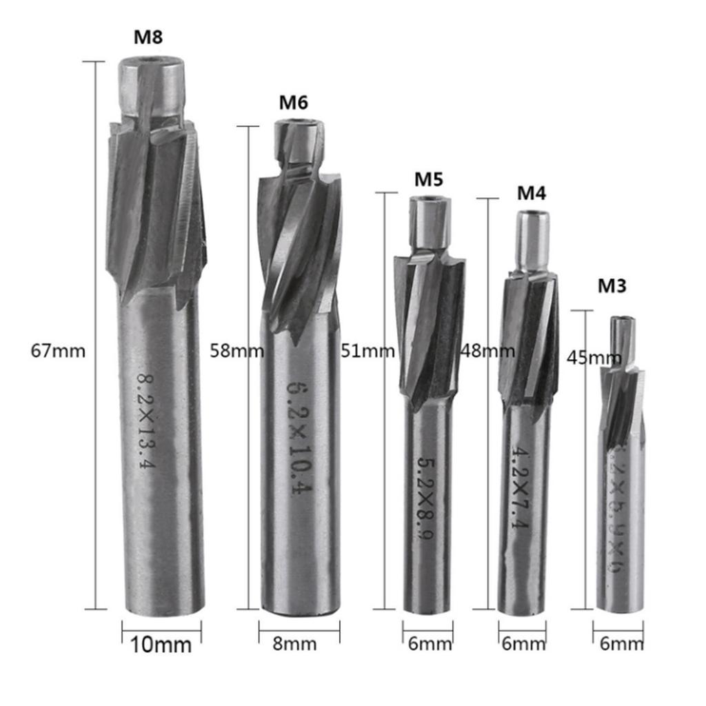 5pcs Countersink End Mill Cutter Slot Drill Bits Tool M3 M4 M5 M6 M8 Drill Milling Bits