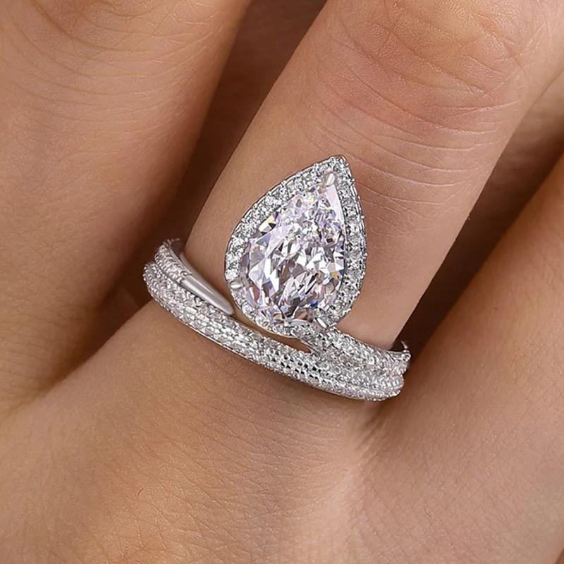 Huitan Stylish Pear-shaped Zirconia Ring Bridal Wedding Band Fashion Finger  Luxury Silver Color Engagement Accessories 9