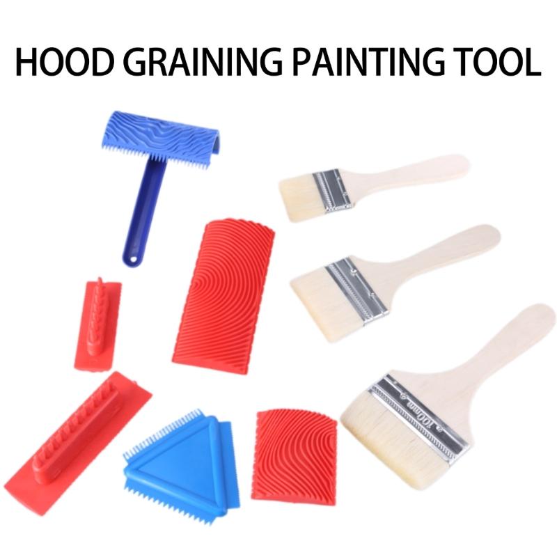 9Pcs Wood Graining Painting Tool Set Wallpaper Roller Painter Wall Texture Painting Tool Set for Wall Room Decoration