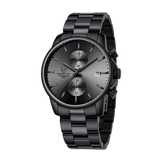 GOLDEN HOUR Fashion Business Men s Watch Stainless Steel Waterproof Chronograph Quartz Watch Men s Automatic Date, Black, 1.65 Inch, Quartz Watch,