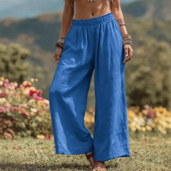 Pantalones de Mujer Color Sólido de Pierna Ancha con Cintura Elástica Primavera Otoño Casual Largos para Trabajo Viaje Uso Diario