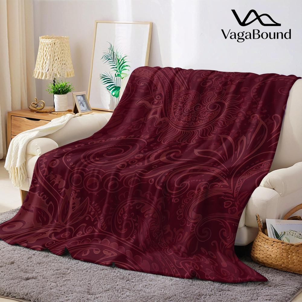 Jmg Household Supplies Unisex Burgundy Paisley Flannel Blanket Warm Soft Halloween Christmas Couch Warm Cozy Decorative Decor Gift For All Season
