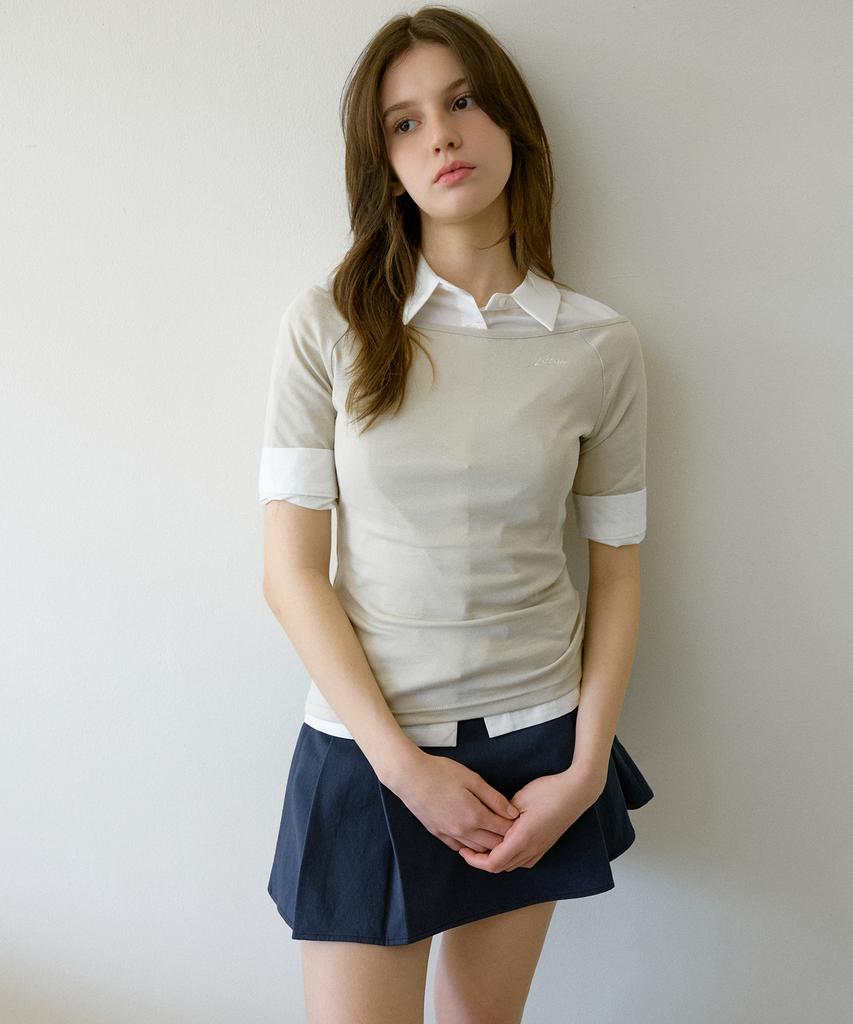 LETTER FROM MOON Semi Off-Shoulder Sleeveless T-Shirt (Sand Beige)