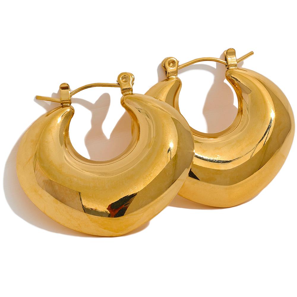 

Yhpup Rust Proof Stainless Steel Geometric Chunky Unusual Hoop Earrings for Women Gold Color PVD Texture Charm Stylish Jewelry