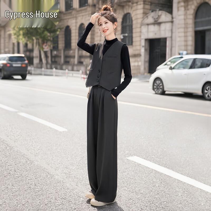 

Sibaishe Women s Casual V-Neck Vest & Wide-Leg Pants Set XL