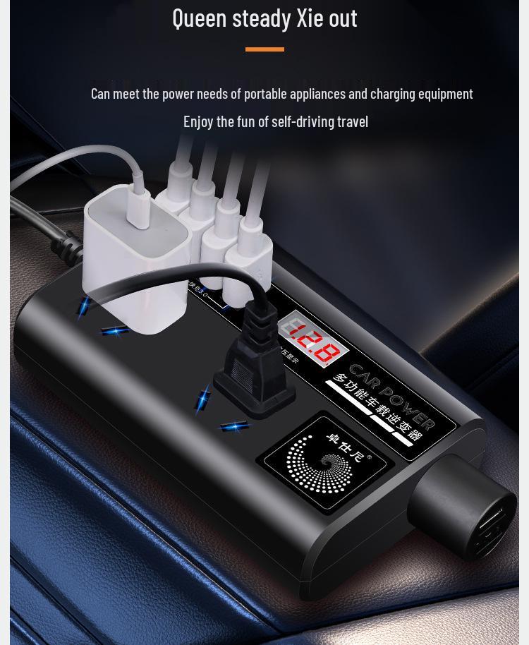 Universal Car Inverter: 12V/24V to 220V Power Converter & Phone Charger