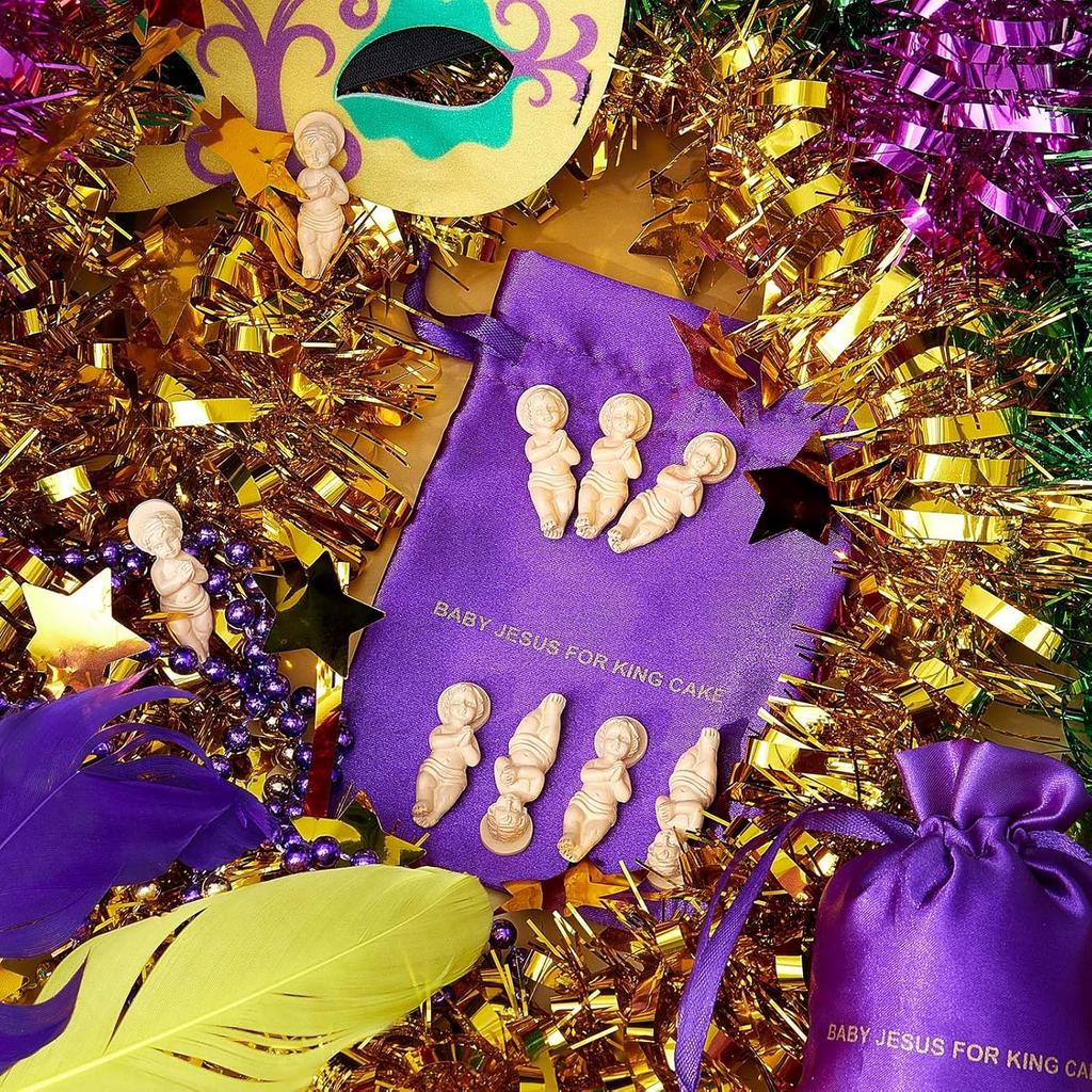 Suzile 12 Pieces Baby Jesus 1.5'' King Cake Figure with Gift Bag Resin Mini Jesus Figurines Bulk for Mardi Gras Party King Cake Toppers Decorations