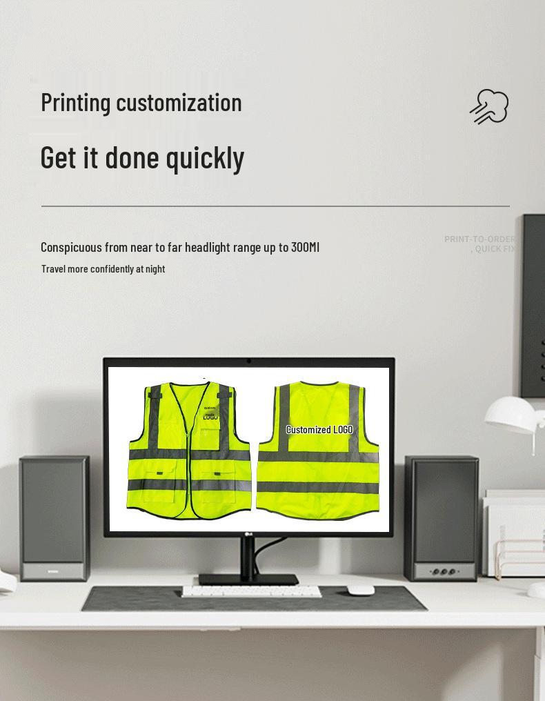 Reflective Multi-Pocket Safety Vest with Logo Option - Fluorescent Construction Gear