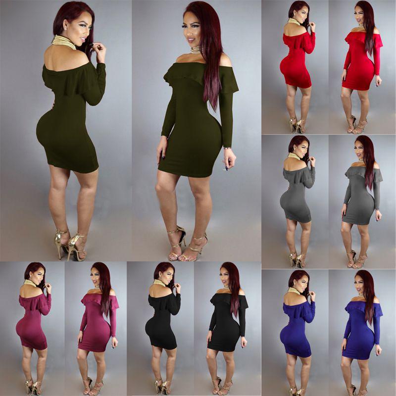 Elegant Women Strapless Bodycon Long Sleeve Evening Party Mini Dress Off Shoulder