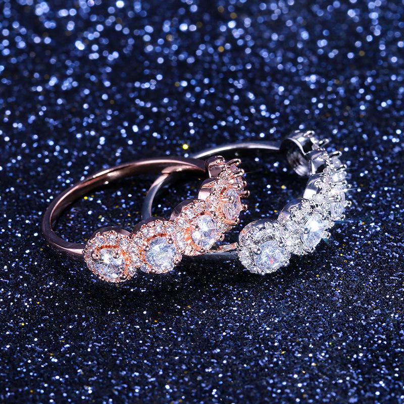 Copper Gold-Plated Micro-Zircon Engagement Ring, Platform Women'S Strip Ring.