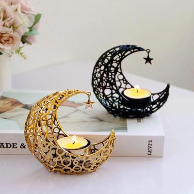 Metal Şamdan Ay Şeklinde Mumluk Ev Masaüstü Süsü Yatak Odası Vitrin Dekorasyonu Eid Mubarak Ramazan