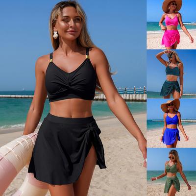 Western-Style Women's Two-Piece Swimsuit — Solid Color, High-Waisted, Sexy Bikini Set 0795