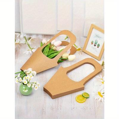Kraft Paper Flowers Gift Bags with Handle Bouquet Bags Kraft Paper Hand Held Bouquet Bag Brown Paper Flower Wrapping Bags Flower Bouquet Holder