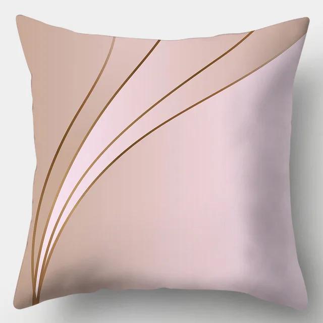 45x45 Simple Abstract Pink Line Leaf Printed Polyester Cushion Cover for Home Living Room Sofa Chair Decorative Pillowcase