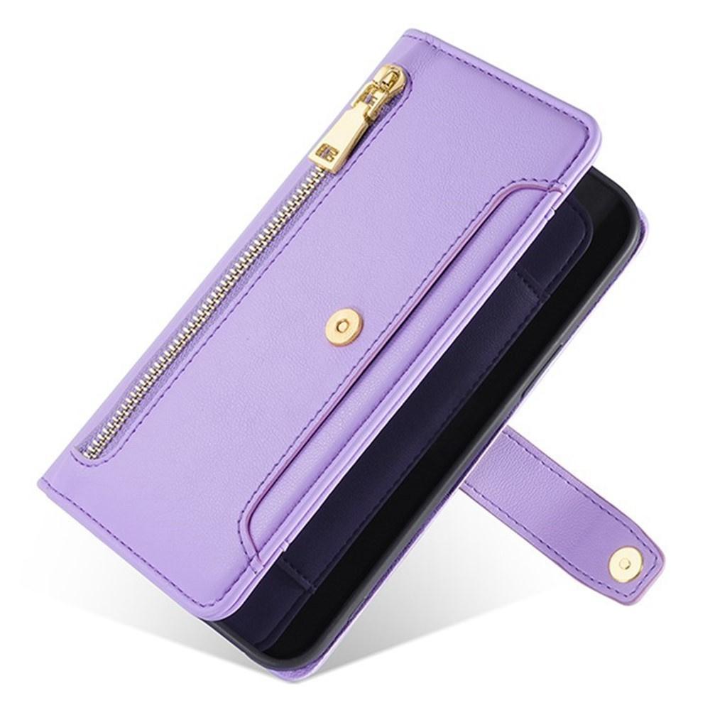 iPhone 17 Pro Flip Case, Wallet Zipper Pocket, Purple