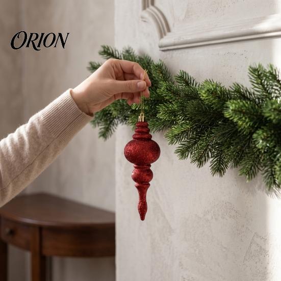 Retro European Style Hanging Decor 6 Pcs Finial Drop Christmas Ornament, Glitter Shatterproof Plastic Matte Texture Ornaments Tree Decoration